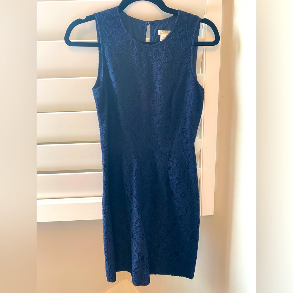 J Crew Navy Lace Overlay Dress Size 0 Petite